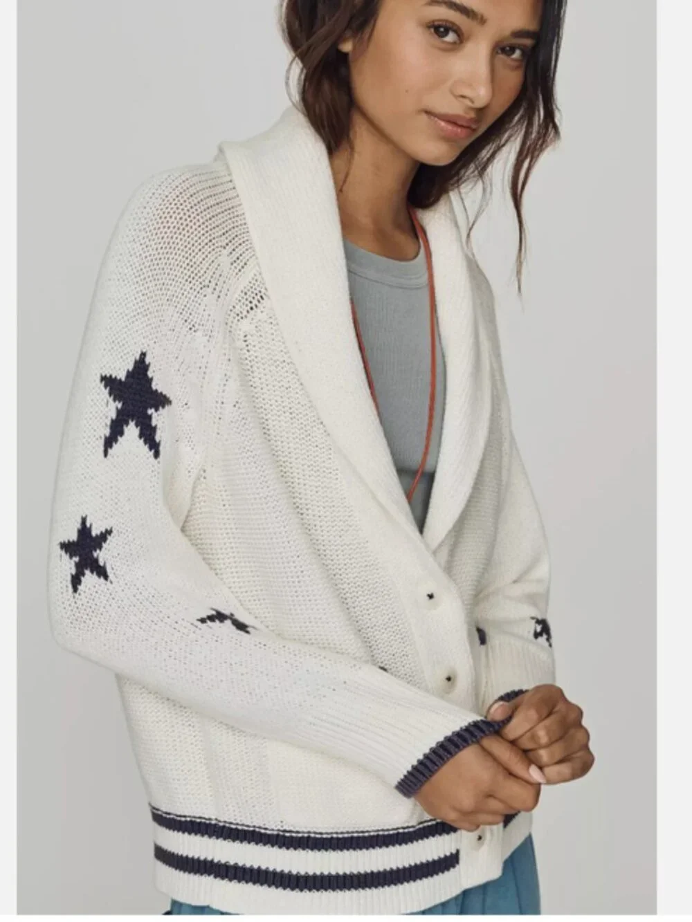 Anthropologie Maeve American Flag Shawl Collar Cardigan Sweater XL NWT Patriotic